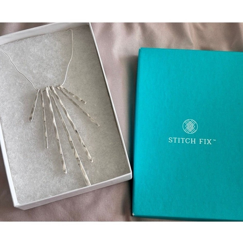 Romolo Kenny Fringe Necklace Silver Tone Hammered Sunburst Stitch Fix NIB